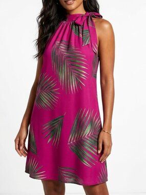 Hula Bay Tropical Magenta Palm Rayon Halter Mini Dress XXL